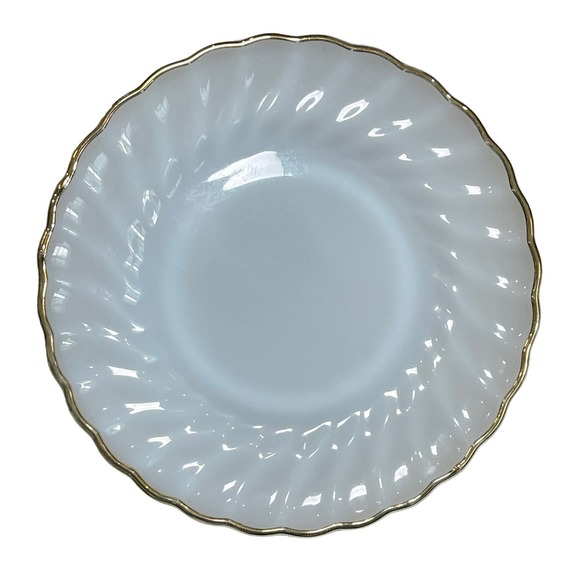 Fire King Dinnerware Swirl Salad Plates Milk Glass Gold Dessert Replacements Two - Picture 6 of 10
